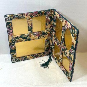 VTG Angel Cherubs Padded Floral Fabric Double Picture Frame Holds 7 Photos
